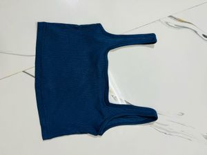 Navy Blue Ribbed Cropped Tank Top