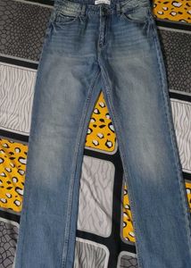 Blue Denim Straight Leg Jeans