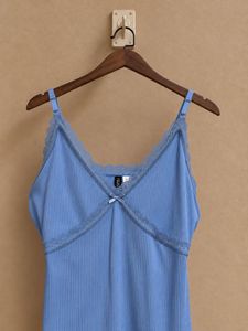 H&amp;M Blue Lace Ribbed Cami Boydcon Dress