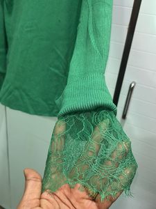 Green Knit Top with underneath lace sleeves