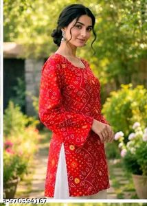 Red Bandhani Print Kurta XS