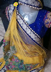Elegant Yellow &amp; Blue Lehenga Choli Set