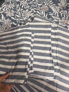 Blue Striped flat bedsheet queen size