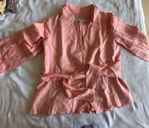 Pink Pleated Linen Top