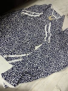 Floral Print Kurta Set with White Lace Trim