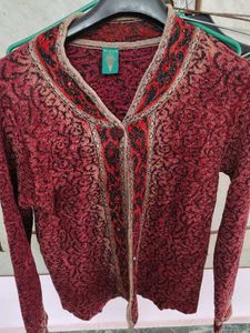 Burgundy Patterned Knit Cardigan