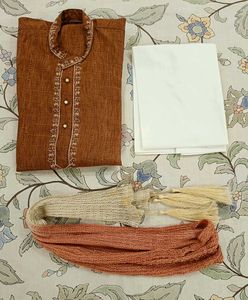🛑Brown Embroidered Kurta -3 Pice set