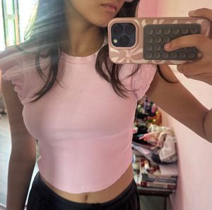 Cute Pink Ruffled Sleeve Top