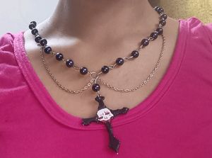 Bleeding Skull Cross Beaded Necklace