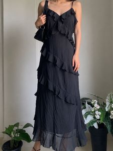 Flowy Black Ruffle Maxi Dress