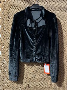 Velvet Cutout Neck Top