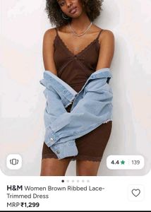 H&M Brown Ribbed Lace Trimmed Dress