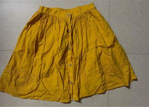 Yellow Button-Front Eyelet Skirt