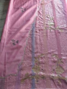 Elegant Pink Embellished Saree
