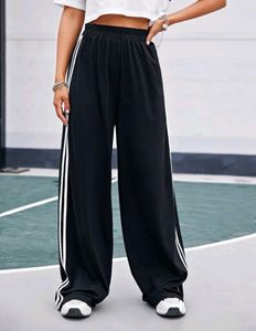 Women Black Wide Leg Track Pants