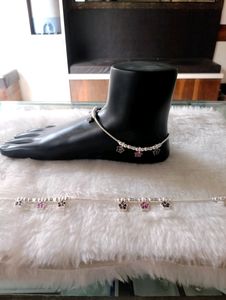 Star Design Fancy Payal Pure Silver Aman Anklet (W