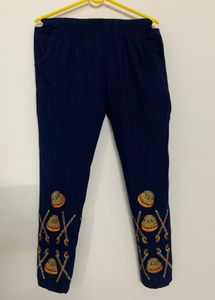 Embroidered Navy Blue Ethnic Pant