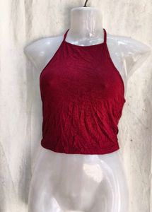 Maroon Halter Neck Crop Top
