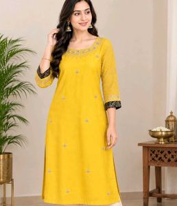 Mustard Yellow Handwork Embroidered Kurta