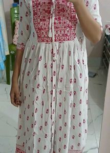 White Kurta with Pink Floral print