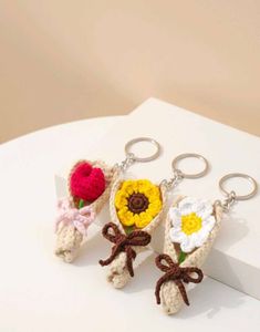Combo 3 Crocheted Flower Bouquet Keychain Set