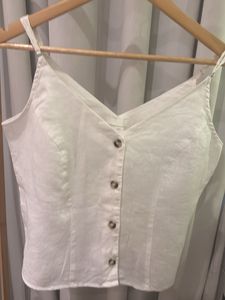 H&amp;M White Linen Button-Up Camisole Top