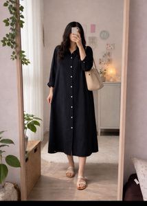 Elegant Black Button-Down Midi Dress