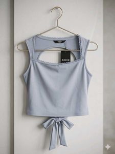 branded Lace Trim Cutout Back Tie Top