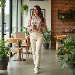 Floral Print Ruffle Neck Blouse