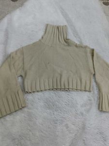 Cream Turtleneck Cropped Sweater