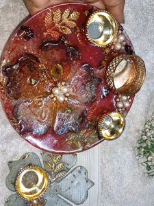 Karwa chauth pooja thali with tiny Tilak thal