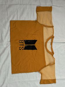Mustard Yellow BTS Printed Sheer Crop Top – Size M