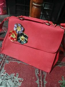 Chic Red Shoulder Bag with Flower Embellishments