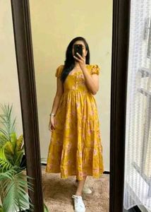 Yellow Floral Midi Dress_L