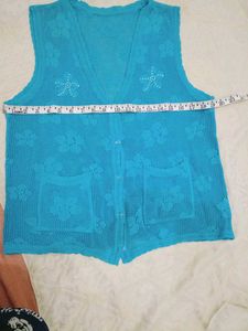Turquoise V-Neck Knit Vest