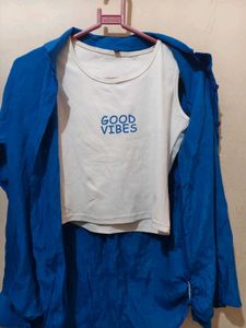 Blue Shirt &amp; 'Good Vibes' Tee Combo