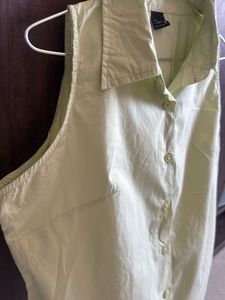 Lime Green Sleeveless Collared Button-Up Shirt
