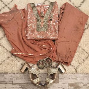 Elegant Rust heavy Sequence work Suit