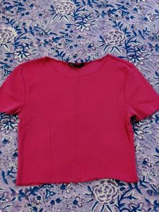 Zara Pink Cropped T-Shirt