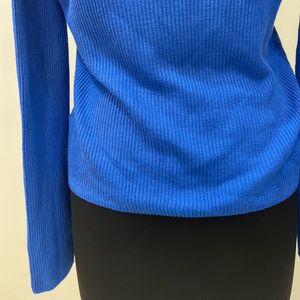Blue Ribbed Stretchy Top