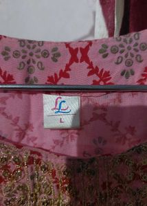 Women Pink Ethnic Motifs Printed Cotton Anarkali