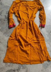 Mustard Yellow Kurta with Pink Accent