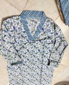 Blue Paisley Print Kurta with Pants Set