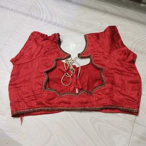 Elegant Brown Saree with Red Blouse