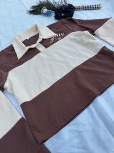 Brown &amp; Beige Color Block Polo Shirt