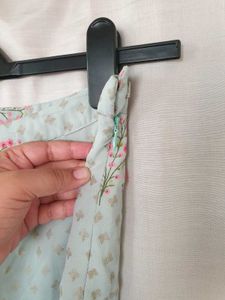 Sage Floral Foil Pre- Stitched Saree