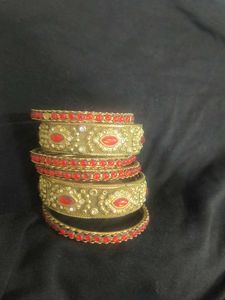 Elegant Red &amp; Gold Bangle Set