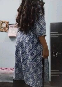 Blue white straight cotton kurta xl