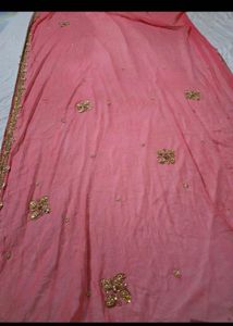 Pink Embellished chiffon saree(no bargain)
