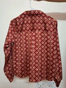 Retro Geometric Print Button-Up Shirt